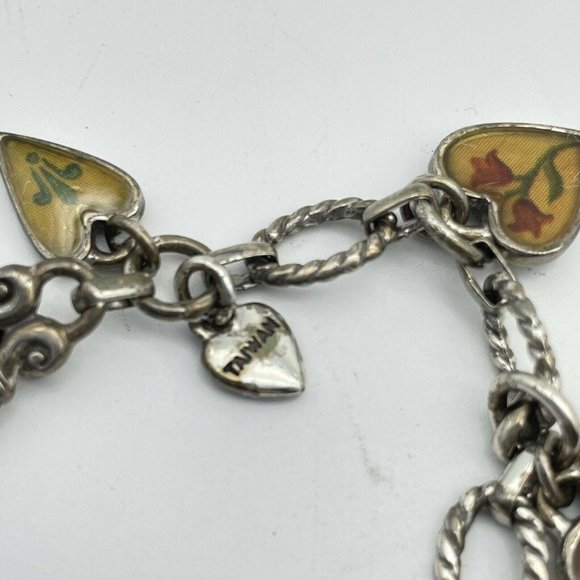 Enameled Heart Inspirational Charm Bracelet Silver Tone Toggle Closure - Picture 5 of 10